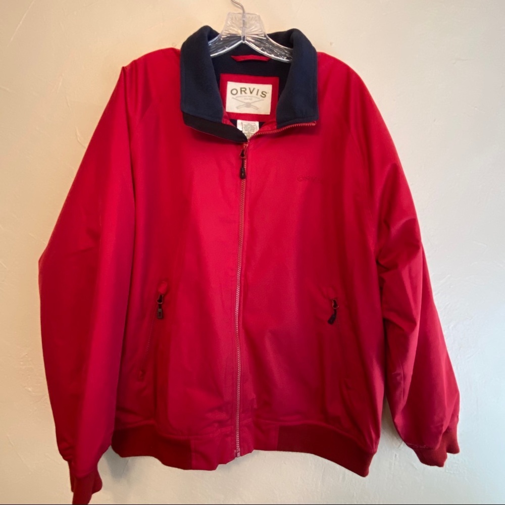 Men’s ORVIS Red Bomber Zip Coat Fleece Lined sz L